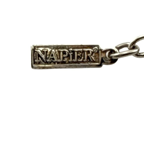 Napier Vintage Red Rhinestone Flower Statement Necklace Silver Tone - Picture 3 of 9